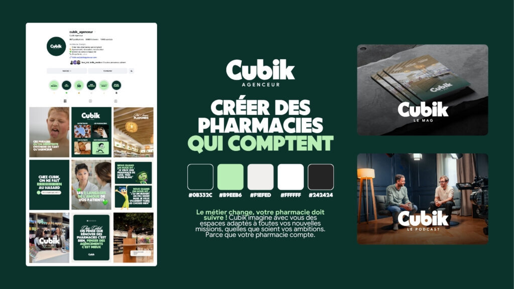 Quatre publications Cubik pour les réseaux sociaux, au ton décalé, adressées aux pharmaciens
